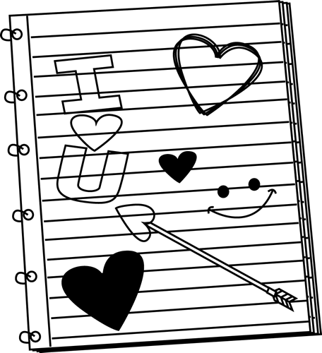 Black And White Valentine's Day Notebook Scribbles - Valentine Day Clip Art Black And White (456x500)