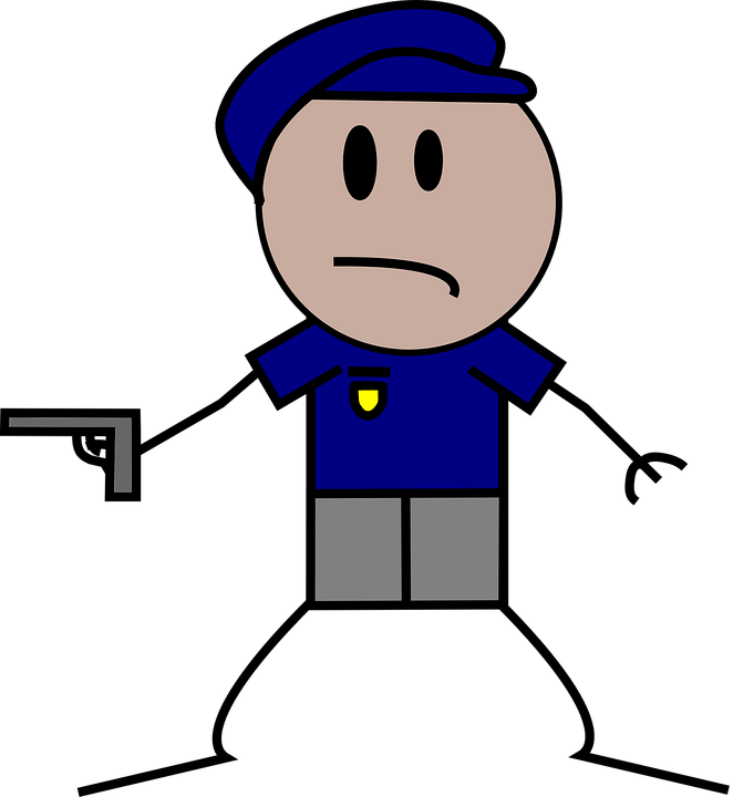 Cop, Pistol, Gun, People, Police - Police Stick Figure (662x720)