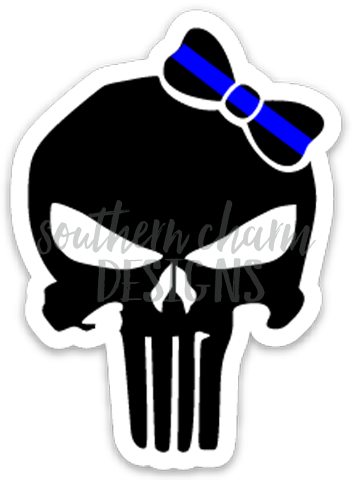 Thin Blue Line Punisher Bow Decal - Punisher Decal (500x680)