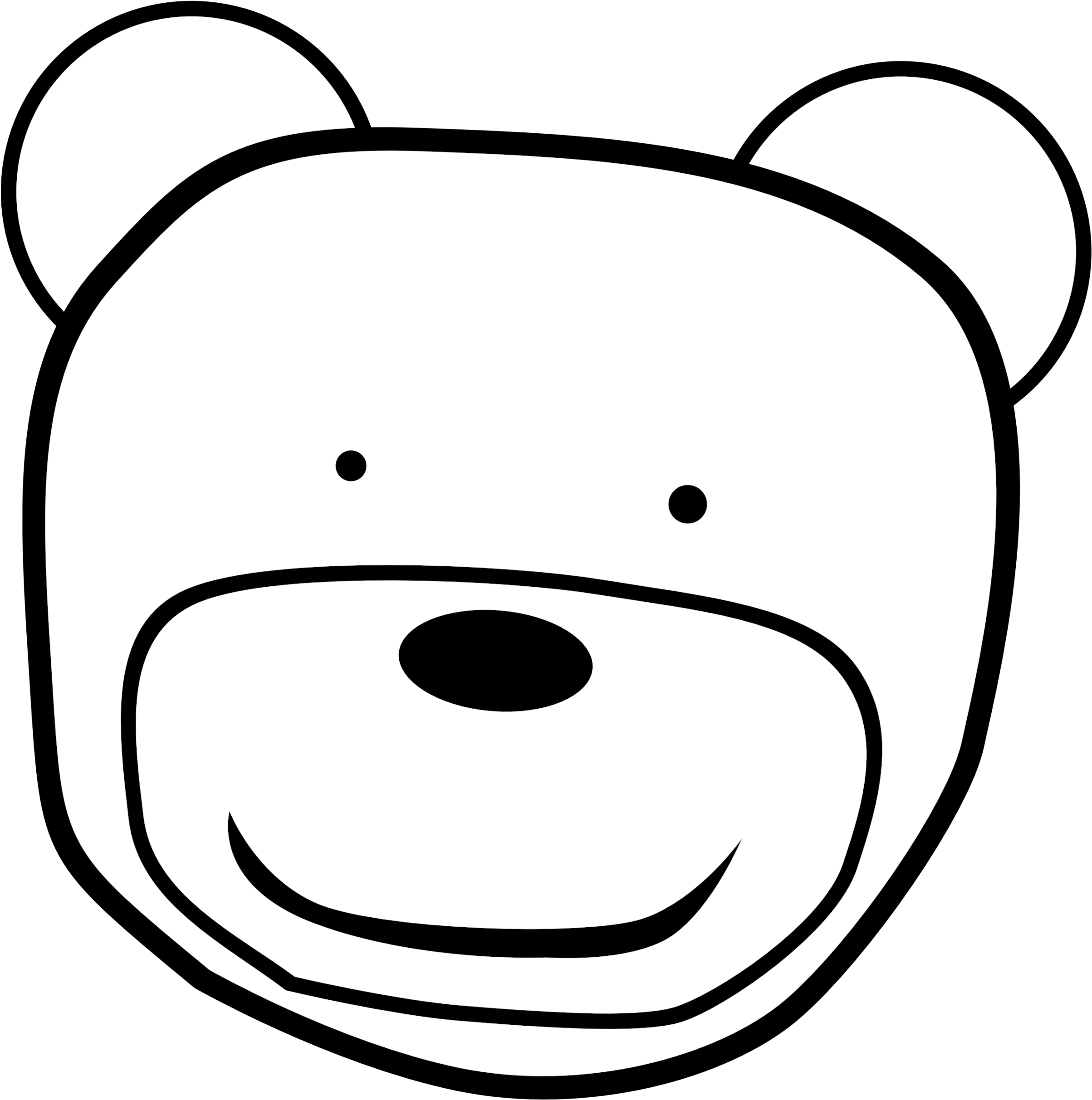 Clip Art Teddybear Head Black White Line - Bear Head Clipart Black And White (2427x2446)