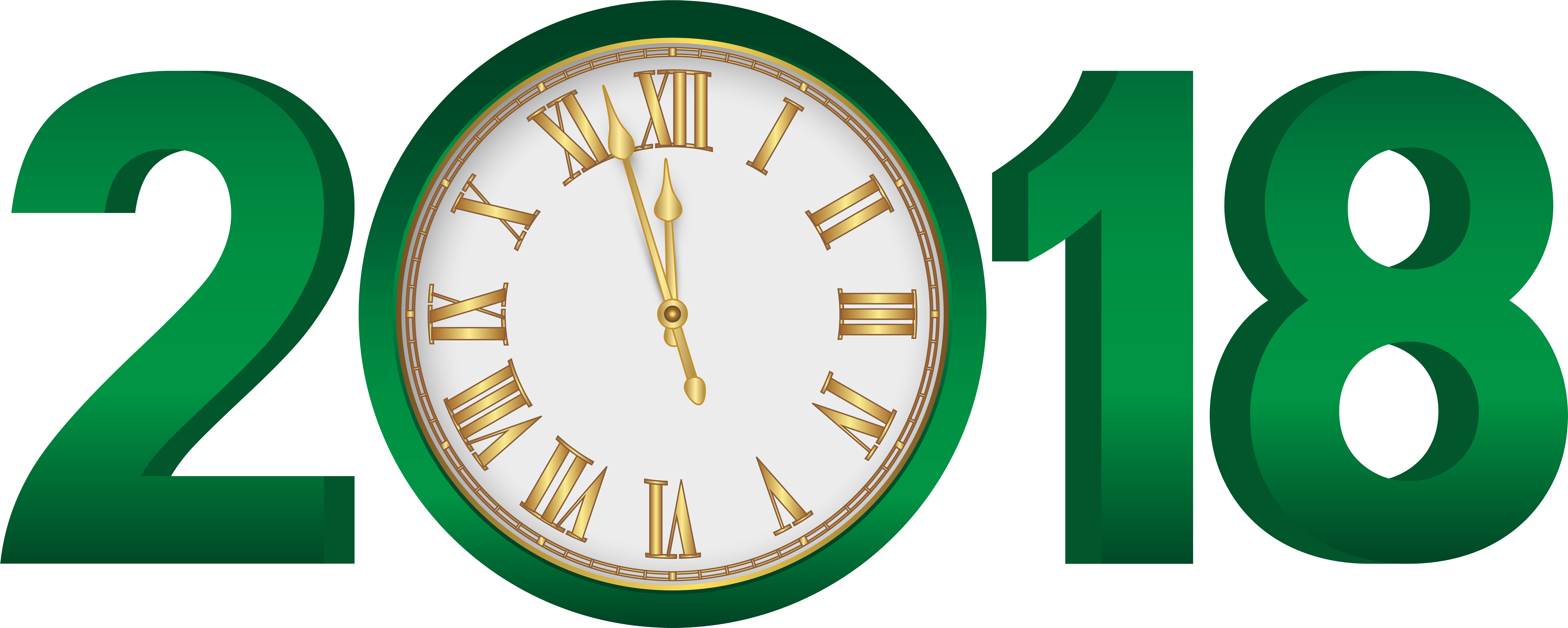 2018 Green Clock Transparent Clip Art Imageu200b Gallery - Green 2018 Clipart (8000x3247)