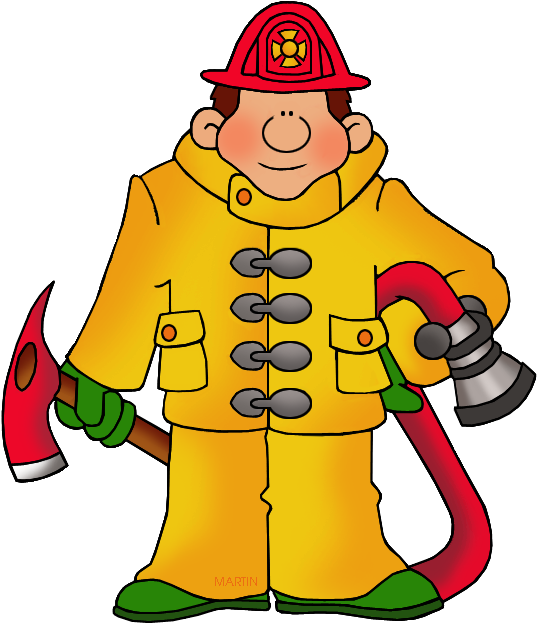 Occupations Clip Art By Phillip Martin, Fireman - Firefighter Clipart (557x648)