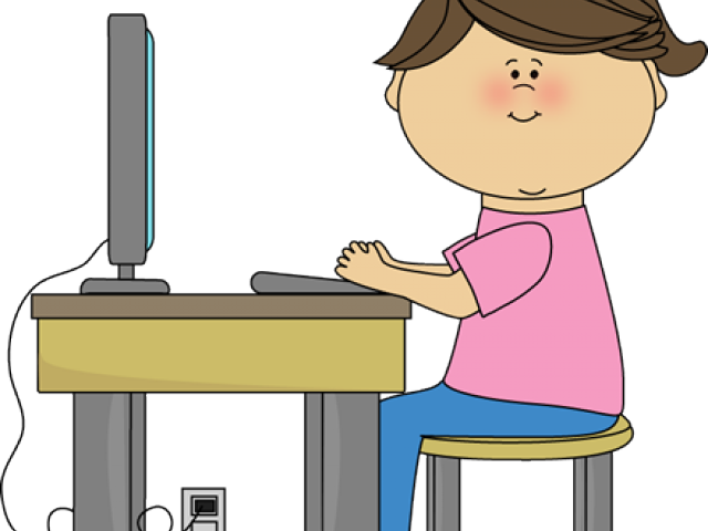 Computer Station Cliparts - Girl Sitting At Computer Clipart (640x480)