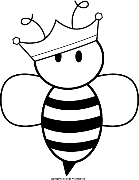 Queen - Bee - Clipart - Black - And - White - Queen Bee Drawing Easy (453x586)