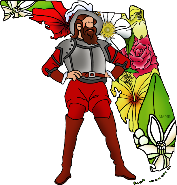 Ponce De León And Florida - Cartoon (648x648)