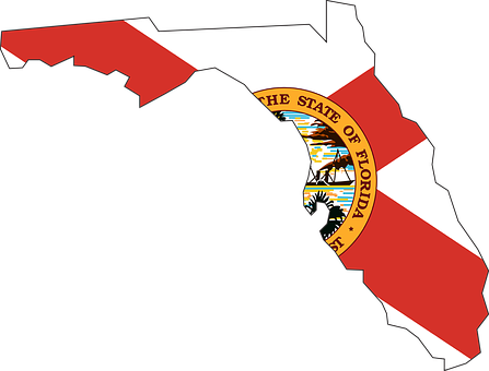 Map Of Florida - Florida State Outline With Flag (447x340)