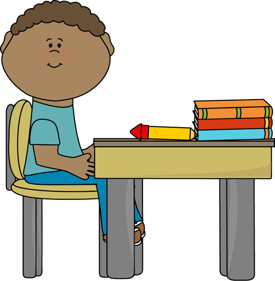 Boy In School - Sitting At Desk Clipart (550x561)