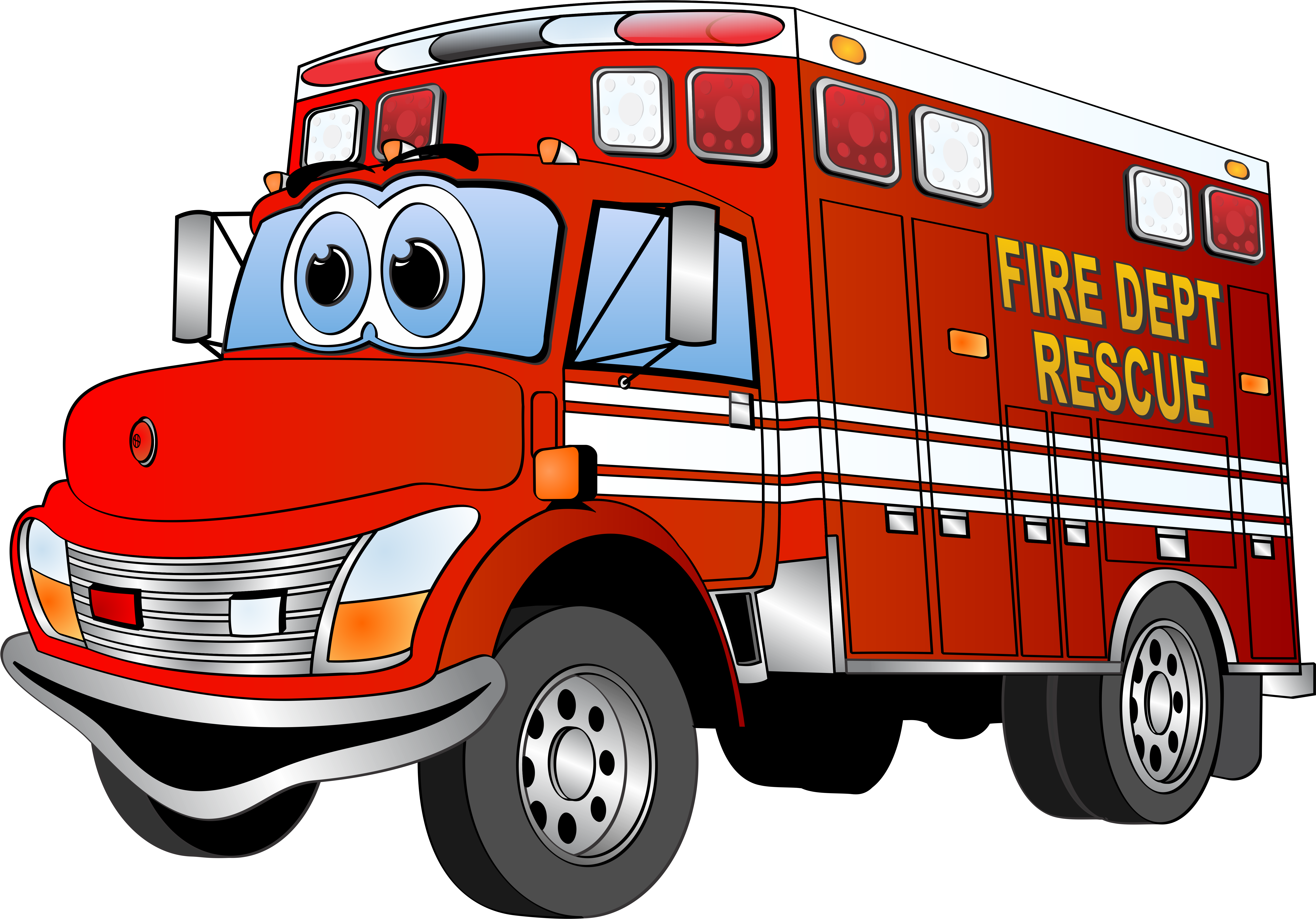 Firefighter Clipart Emergency Vehicle Pencil And In - Red Fire Truck Cartoon (7628x5085)
