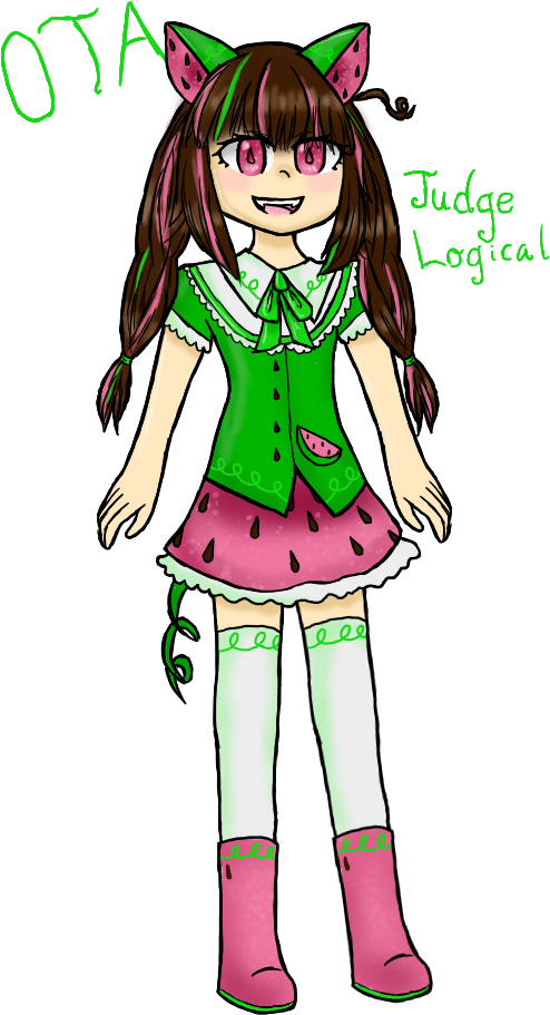 Closed Ota Watermelon Neko By Judge-logical - Cartoon (600x1000)