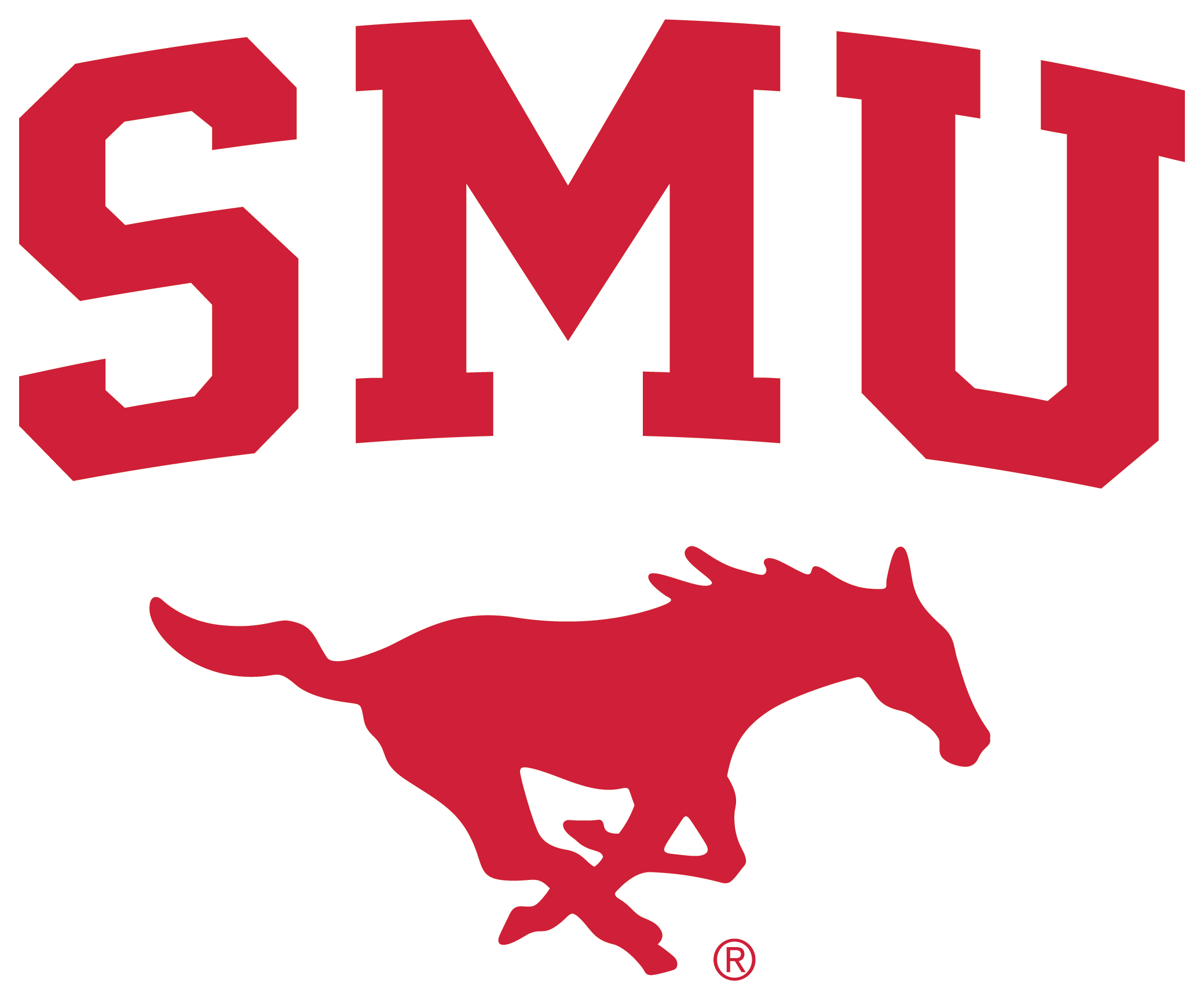 Red With White Outline - Smu Mustangs Logo (2079x1717)