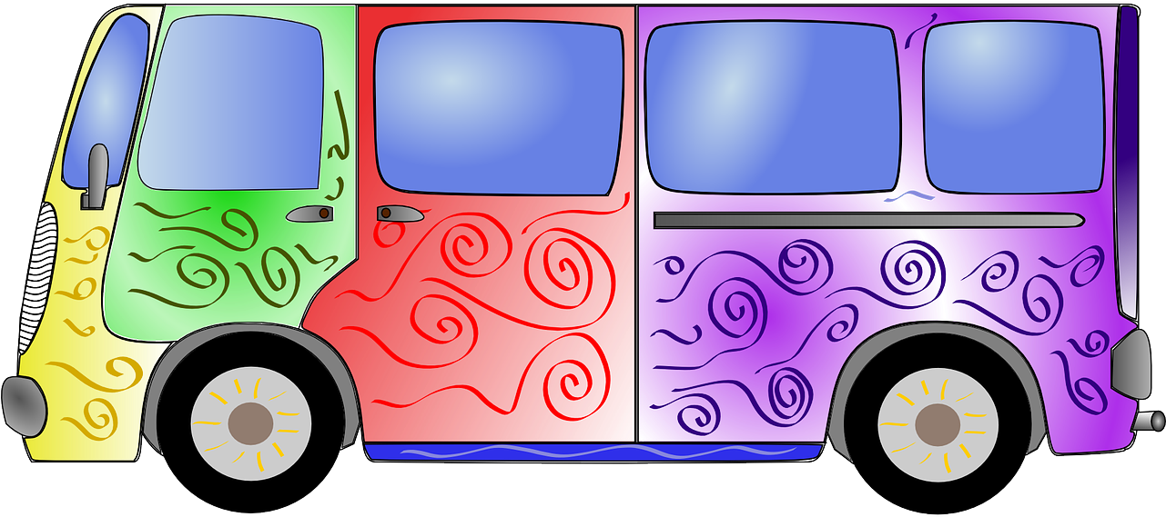 Bus Colorful Hippie Minivan Transparent Image - Hippie Simbolos Png (1280x640)