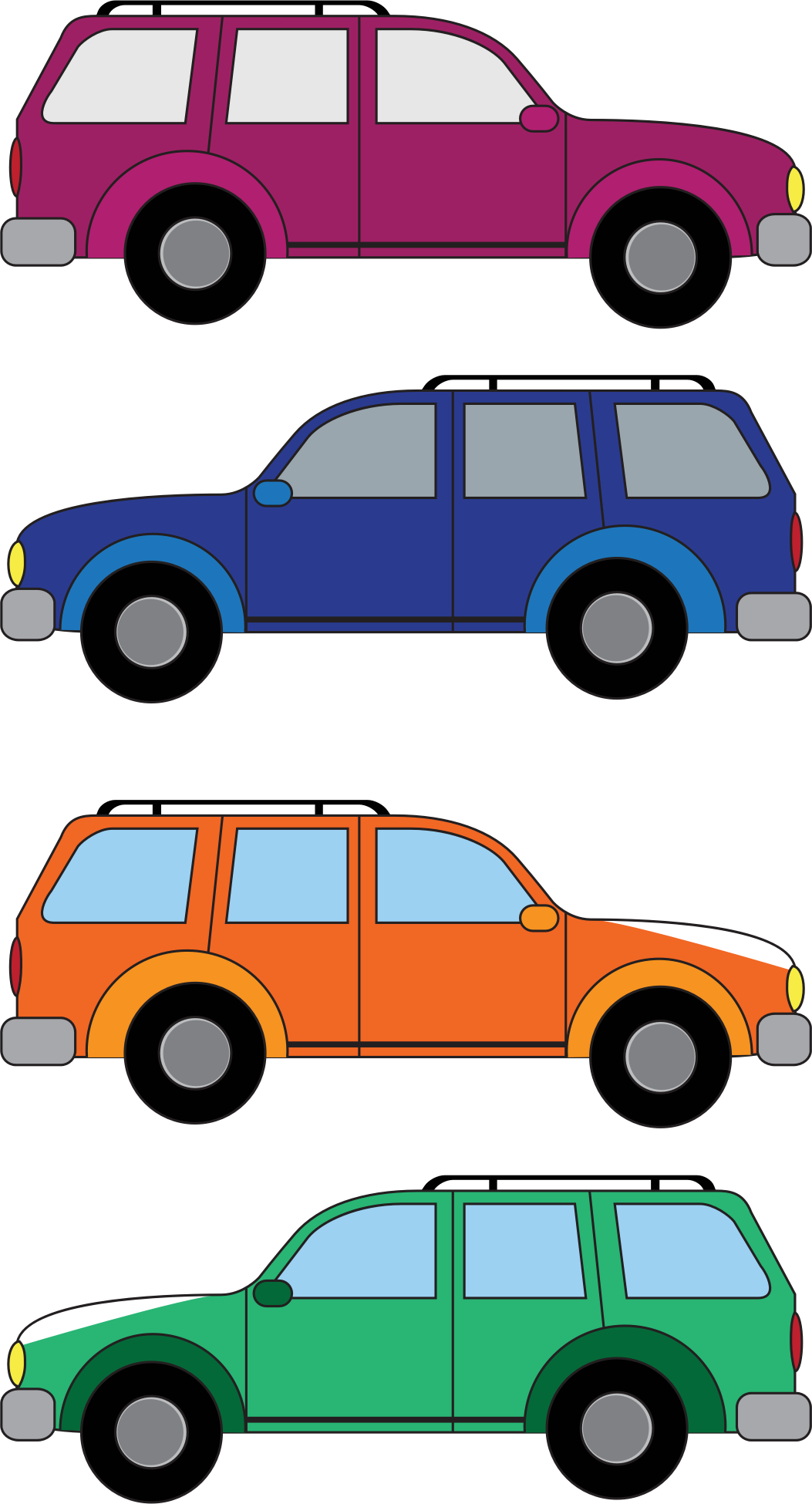 Suv Cliparts - Four Cars Clip Art (1053x1950)
