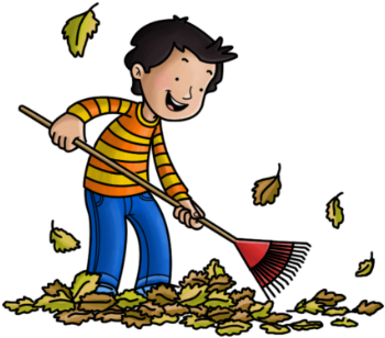 Cartoon Characters, Animals, And Plants - Boy Raking Leaves Cartoon (420x420)