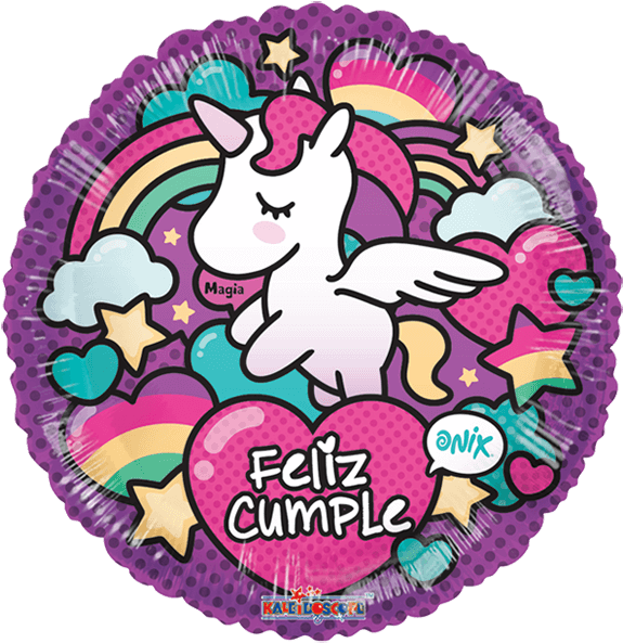 Onix Unicornio Feliz Cumple 18" - 18" Black Round Cti (600x600)