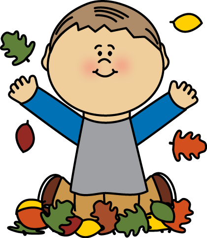 Kids Raking Leaves Clipart Black And White Playing - Playing In Leaves Clipart (420x482)