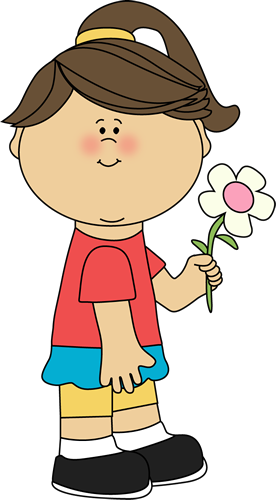 Red Flower Clipart Little Flower - Girl Holding A Flower Clip Art (276x500)