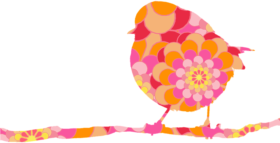 Bird, Robin, On Branch, Flower-power, Floral Design - Floral Bird Design (960x643)