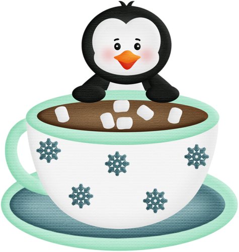 Penguin With Hot Chocolate Hot Chocolate And Coffee - Hot Chocolate With Marshmallows Clip Art (475x500)