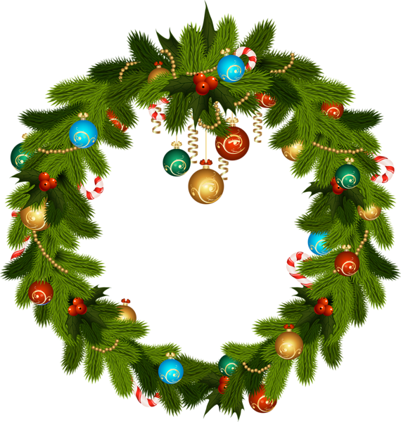 Christmas Wreath And Ornaments Png Clip Art - Christmas Day (570x600)