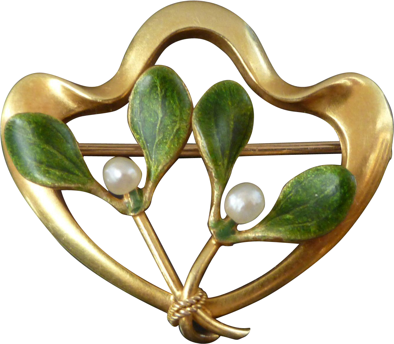 Antique Krementz 14k Gold, Enamel, & Pearl Mistletoe - Heart (1345x1345)