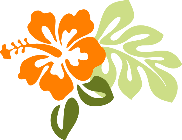 Orange Hibiscus W Leaves Clip Art - Hawaiian Flower Throw Blanket (600x462)