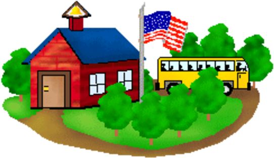 School With Flag Clipart - School Bus Clip Art (566x346)