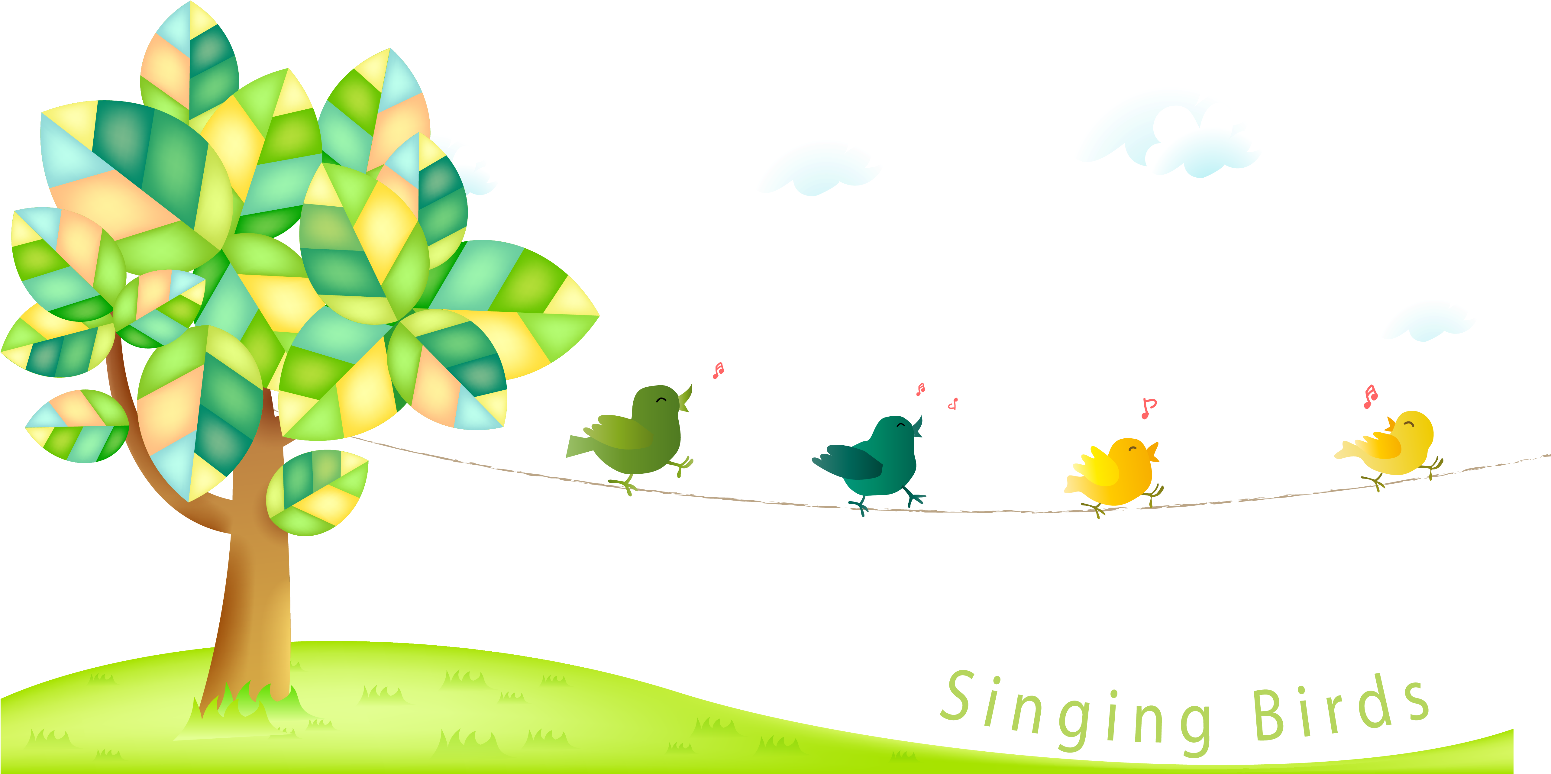 Bird Singing Cartoon Clip Art - Singing Birds (5273x2933)