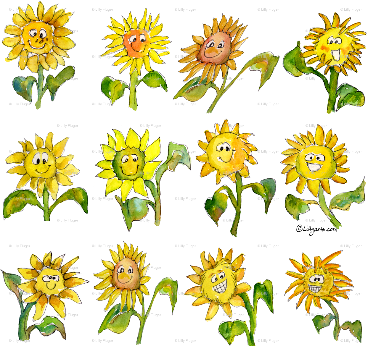 Cartoon Sunflowers (1250x1199)