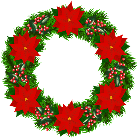 Christmas Wreath With Poinsettia Png Clipart Image - Christmas Wreath Clip Art (800x802)