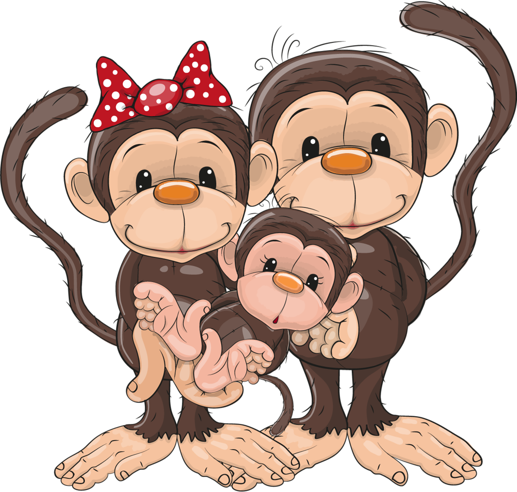 Funny Monkeys, Clip Art, Digi Stamps, Bears, Monkey, - Monkey Family Vector (1024x975)