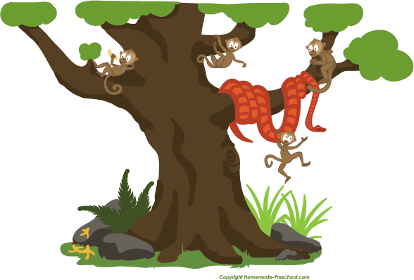 Monkeys In The Tree Clipart (588x398)