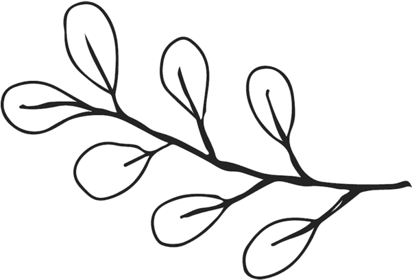 Branch With Round Leaves Rubber Stamp - Line Art (600x600)