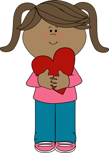 Girl With Valentine Heart - Happy Cartoon Girl Face (356x500)