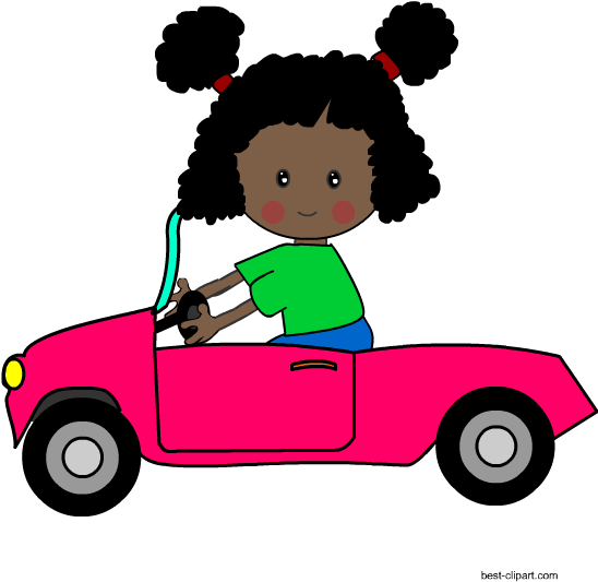 Girl Driving A Pink Car Free Clip Art Image - Blue Pencil (550x550)