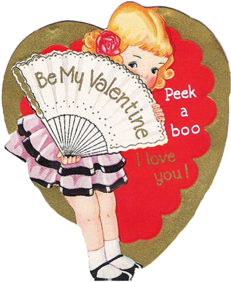 Peek A Boo Behind The Hand Fan Vintage Diecut Valentine - Baby (800x960)