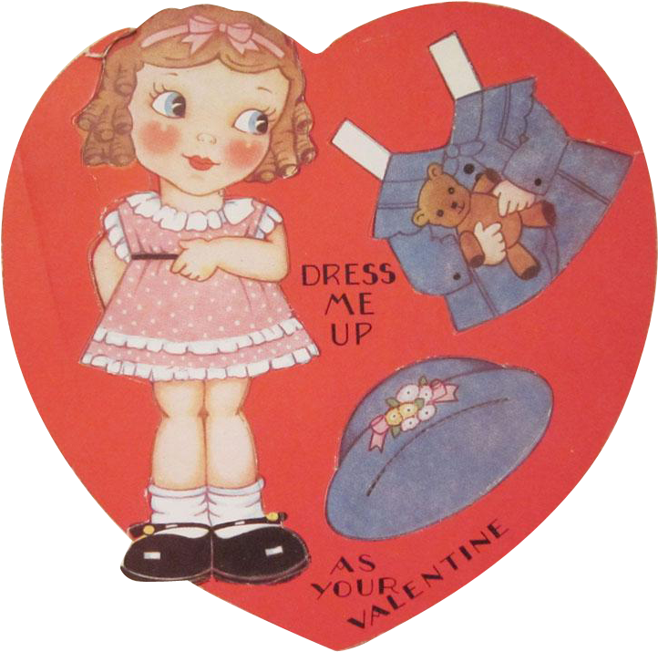 Vintage Dress Me Up Paper Doll Valentine Card Signed - Cartoon (721x721)