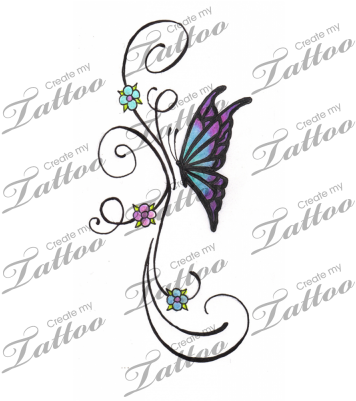 Marketplace Tattoo Little Butterfly And Flower Vine - Butterfly And Vine Tattoos (400x400)