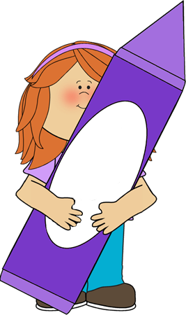 Girl Holding A Big Purple Crayon - Girl With Crayons Clipart (267x450)