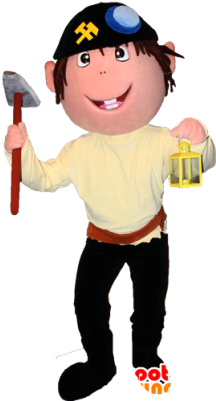 New Pirate Mascot Boy With A Bandana And A Pickaxe - Cartoon (300x400)
