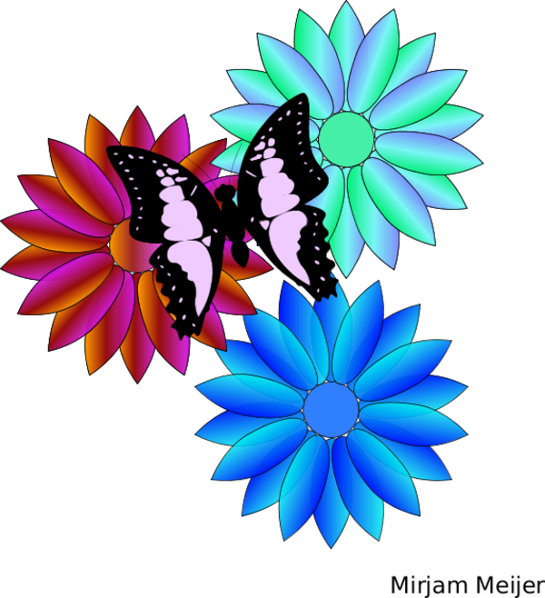 Large Colorful Flowers Butterfly Clipart - Green And Yellow Logos (600x658)
