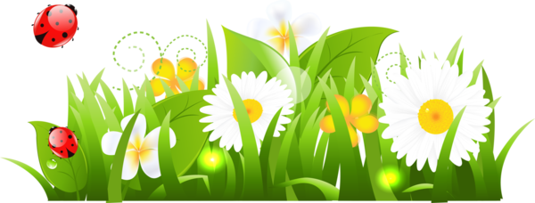 Grass And Flowers Clipart (600x228)