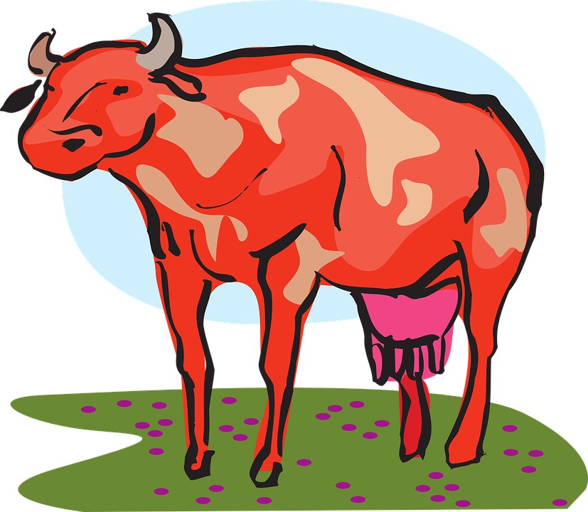Red, Cartoon, Barn, Farm, Cow, Animal - Red Cow (827x720)