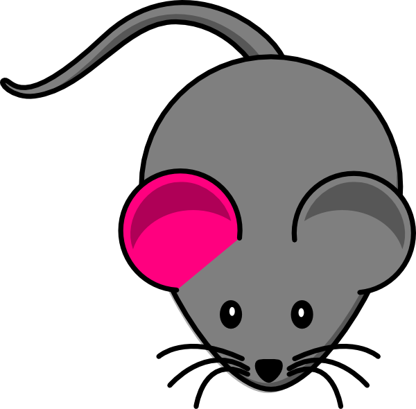Single Pink Ear Gray Mouse Clip Art At Clker - Myš Kreslená (600x590)