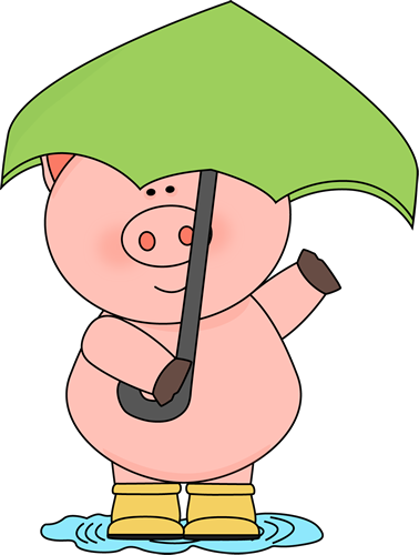 Cartoon Pig In Rain (378x500)