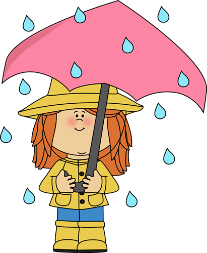 Girl Standing In The Rain Clip Art - Rainy Weather Clip Art (411x500)