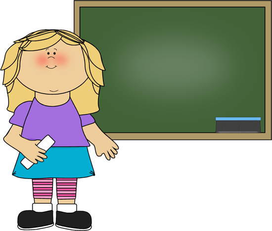 Girl Standing At Chalkboard Clip Art - Maximizing The Use Of Overhead Projector (550x467)