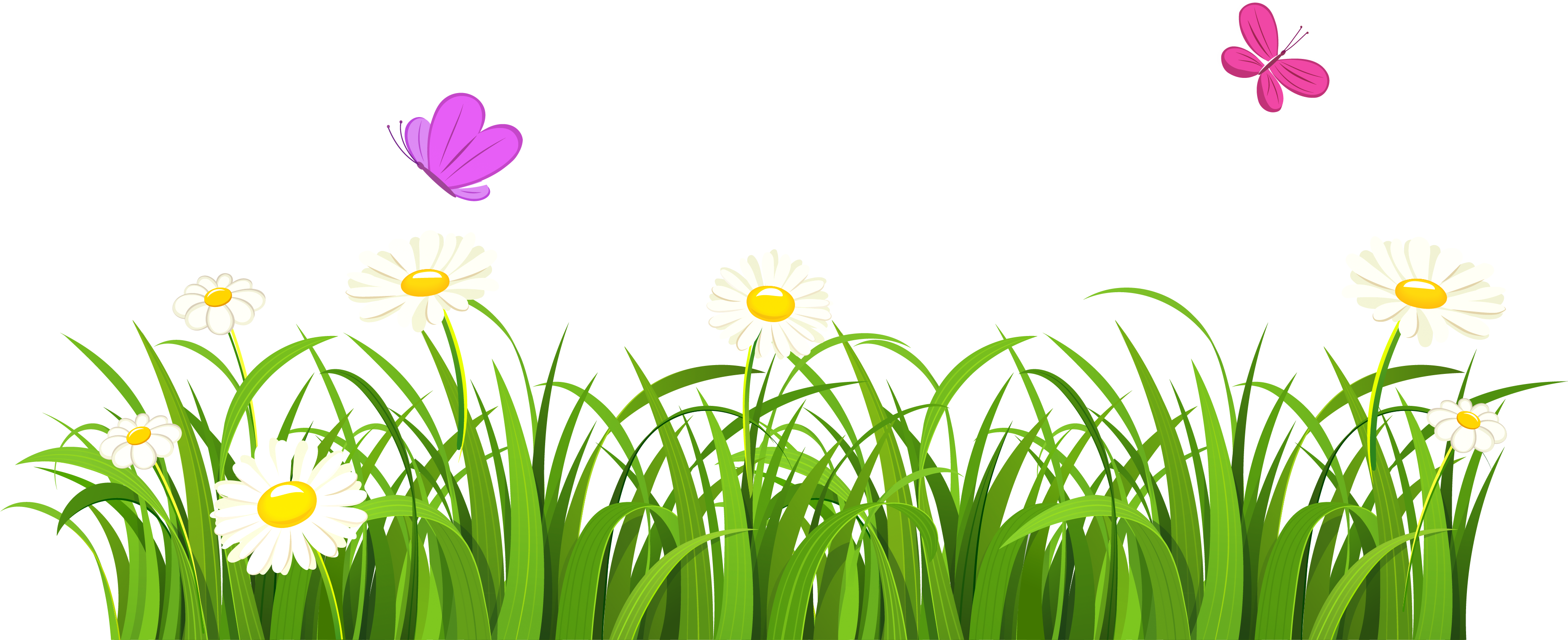 Grass And Butterflies Clipart - Grass And Flowers Clipart (3721x1603)