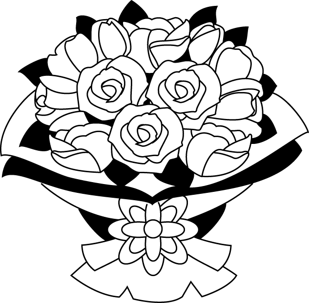 Art Black And White Bouquet Clipart - Flowers Bouquet Clipart Black And White (633x619)