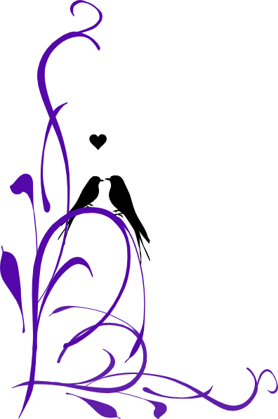 Love Birds On Branch Clip Art Clipart - Purple Love Birds Clipart (396x597)