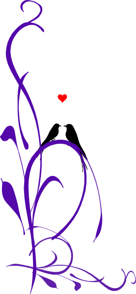 Love Birds On A Branch Purple Long 2 Clip Art - Love Birds Clipart Purple (276x593)